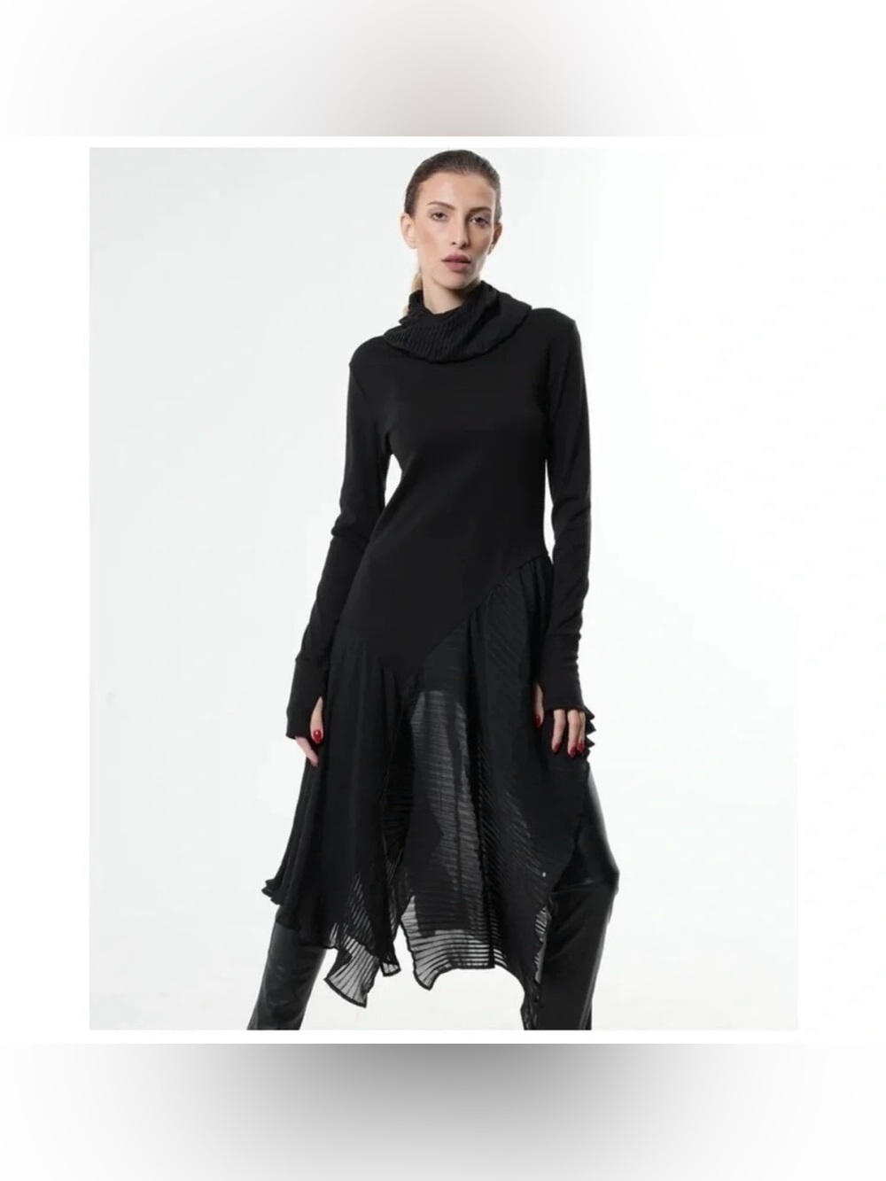Metamorphoza Black Asymmetric Art Lagenlook midi dress size M